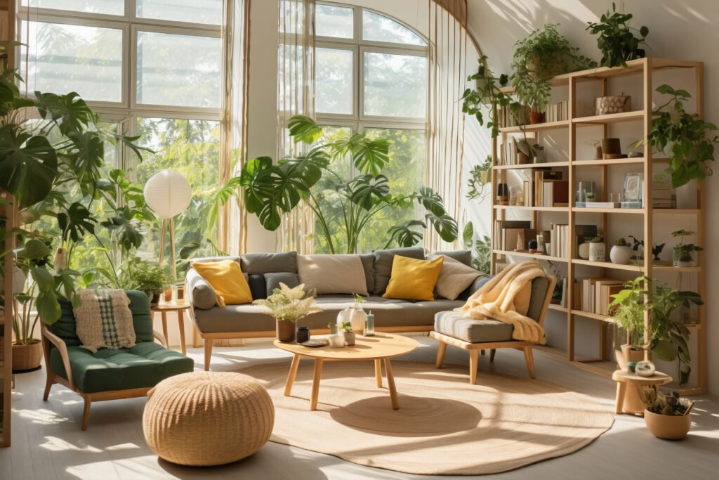espacio interior decorado en estilo boho